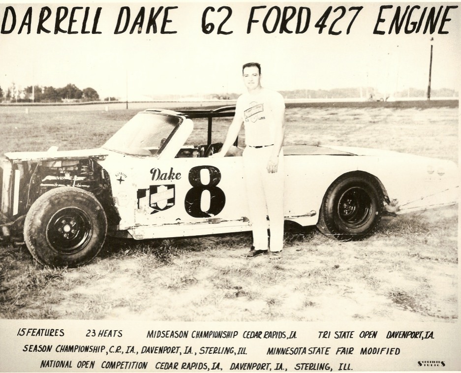 This is my most cherished photo of Darrell Dake in my collection. This is the first car I ever saw Darrell drive. This would have been during the 1967-69 period. He won feature after feature at the Sterling Speedbowl in this 1962 Ford. This photo is my favorite because Darrell gave it to me many years after I first saw him racing this car.