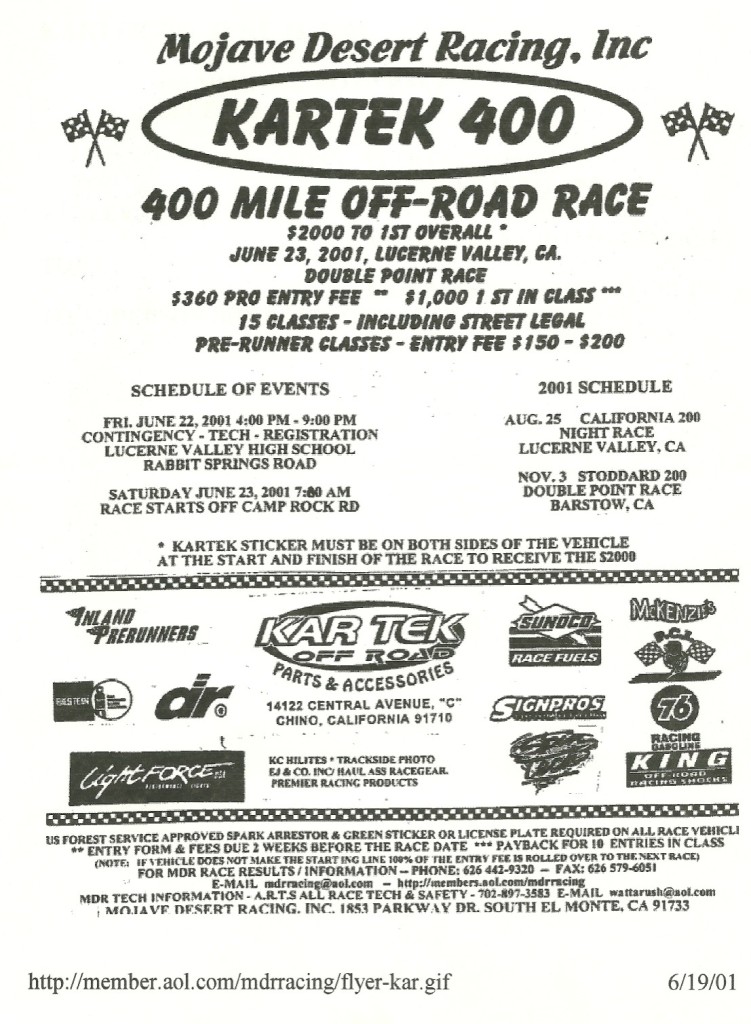 Eastern track chasers have missed the boat on desert off-road racing.  This event prompted one of the several "Randy Rules" that are now part of trackchasing's "guidelines".