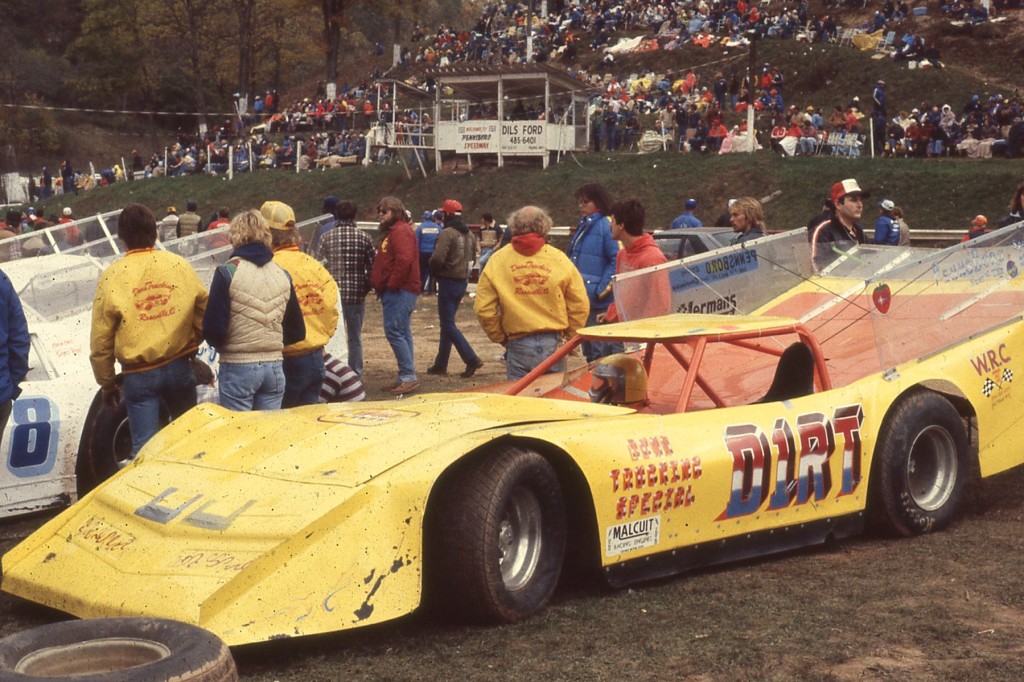 Check out the "grandstand" seating. Jim Dunn, pictured here, was later lose his life in a devastating racing fire at Pennsboro.