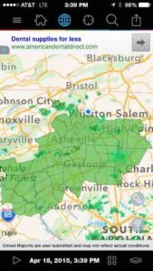 Rain radar in Boone
