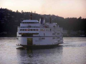 As the sun was setting on Sunday evening, we passed an incoming ferry.