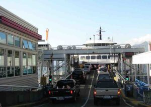 These ferryboats can haul about 300 cars. They run about 10 crosssings each way every day.