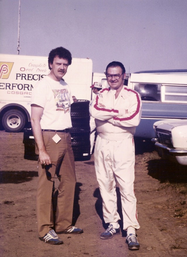 Darrell and I chat at Hawkeye Downs, Cedar Rapids, Iowa - 1983 (Bill Virt photo) 