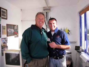 Morris, the track announcer, wraps up his trackchasing interview with me.